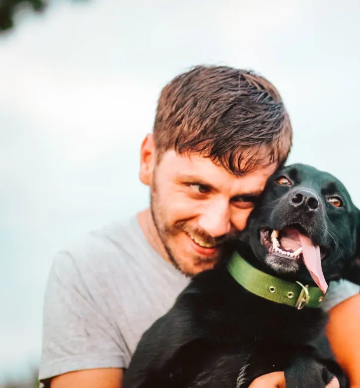 Embracing, Dog, Men, Portrait, Owner